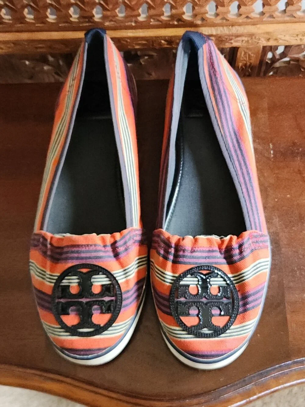 Tory Burch Raymond Canvas Striped Flats - Slip On